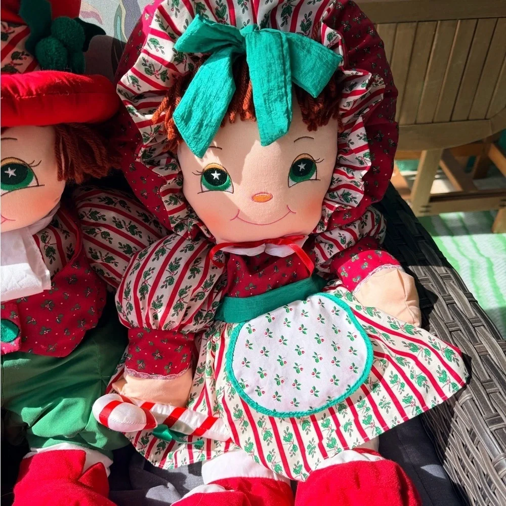 Vintage Boy & Girl Holly Mine Pillow Persons Christmas Dolls 26